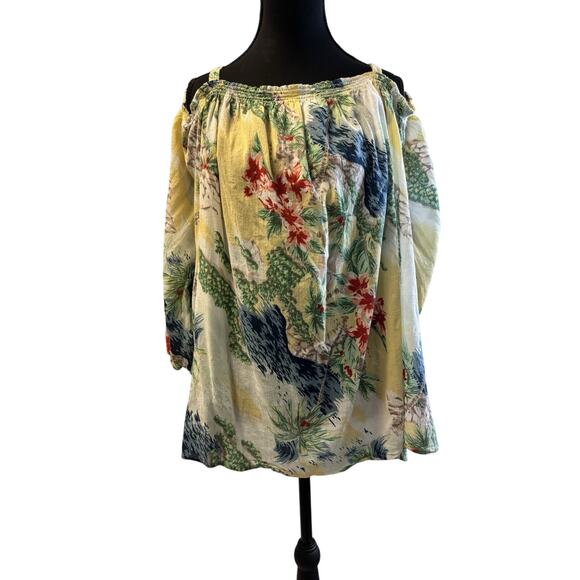 Chaps Sz 3X Yel Green Yellow Off Shoulder Boho Tropical Hawaii Hippie - Picture 1 of 6